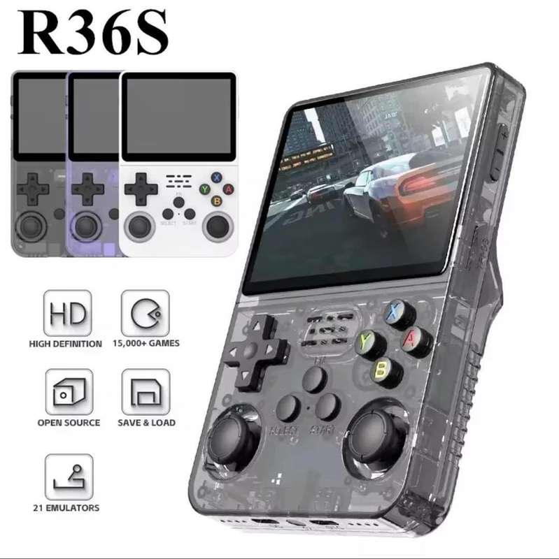 R36S Retro Handheld Video Game Console - Grey/Black