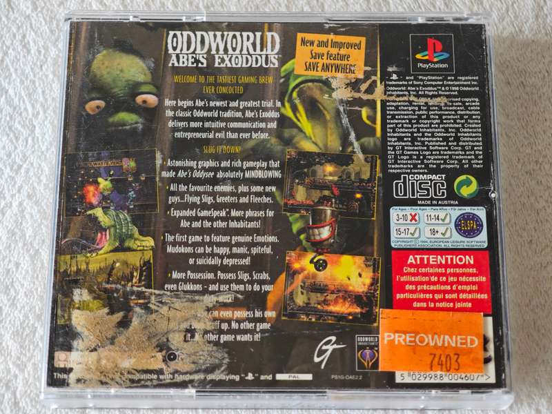 Oddworld: Abe's Exoddus - PS1 / Playstation One Game (PAL)