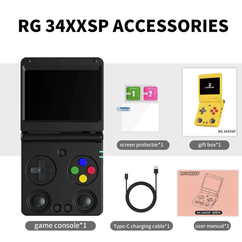 Anbernic RG 34XXSP Portable Retro Handheld Game Console 64GB Black