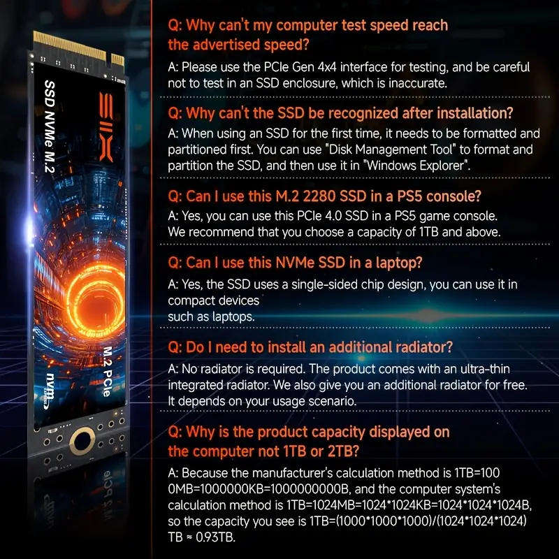 SIX 1TB SSD & Heatsink - PCIe 4.0 NVMe M.2 SSD 7000MB/s - PS5 & PC
