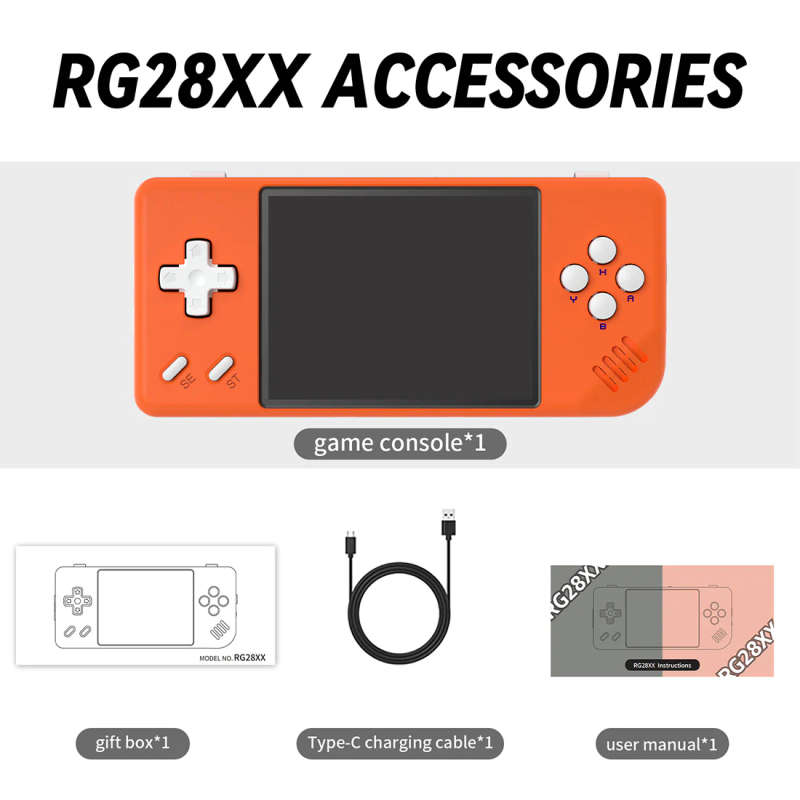 Anbernic RG28XX Portable Retro Handheld Game Console 64GB Lava Orange