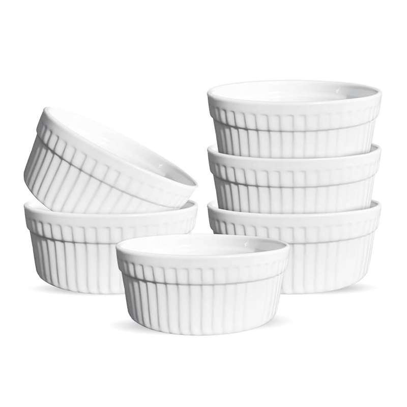 Traditional White Ceramic Ramekin -Medium - 6 Pack