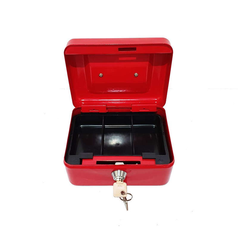 Cash Box - Small Metal with Lock & 2 Keys - Red