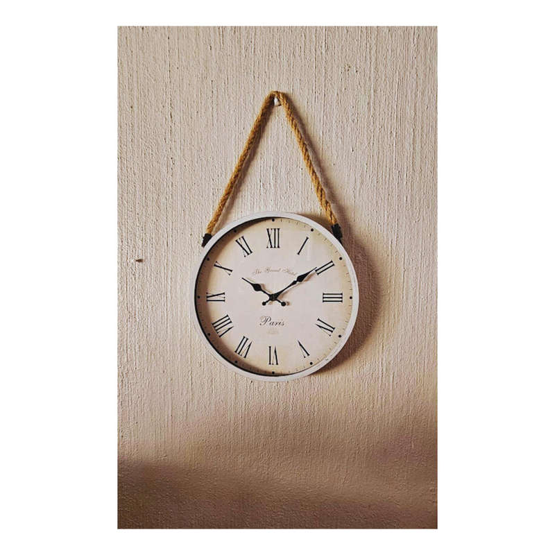 Rustic Rope Wall Hanging Clock - White