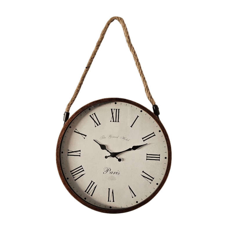 Rustic Rope Wall Hanging Clock - Brown