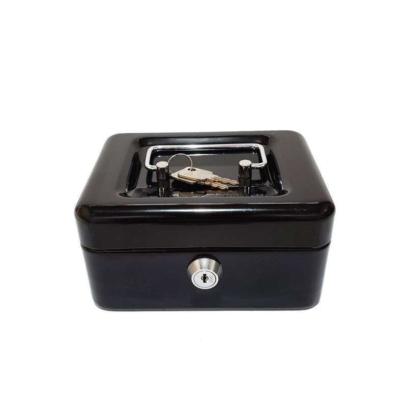 Cash Box - Small Metal with Lock & 2 Keys Black
