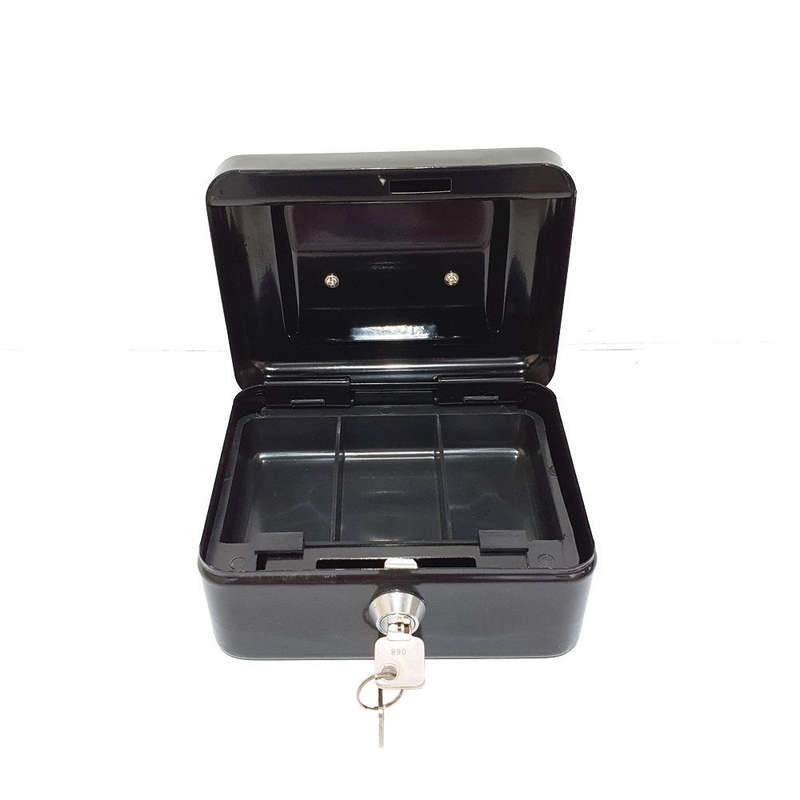 Cash Box - Small Metal with Lock & 2 Keys Black