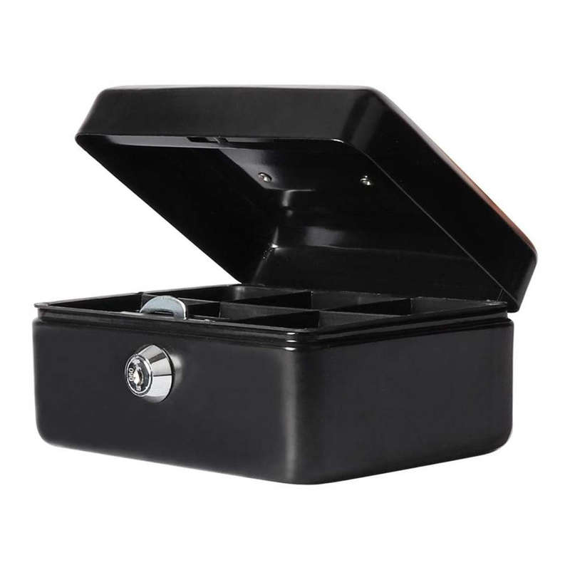 Cash Box - Small Metal with Lock & 2 Keys Black