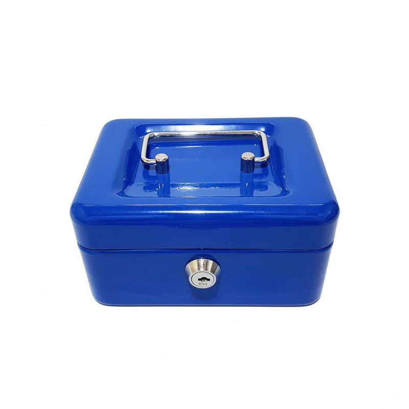 Cash Box - Small Metal with Lock & 2 Keys Blue