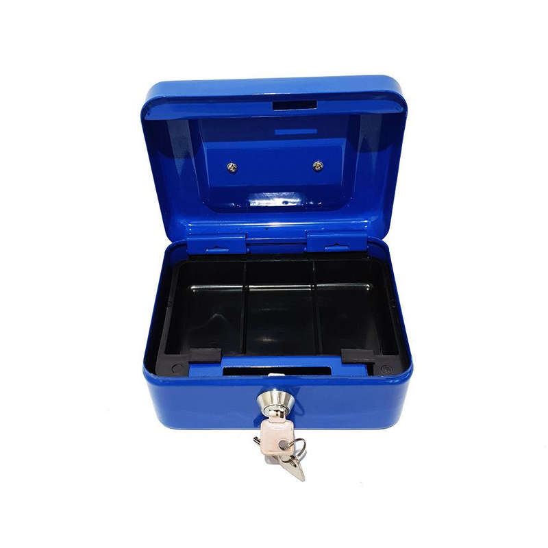 Cash Box - Small Metal with Lock & 2 Keys Blue
