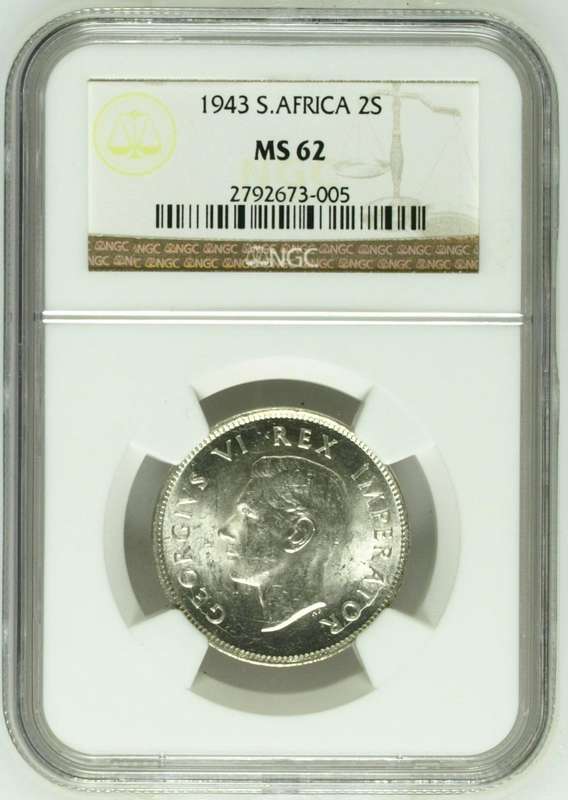1943 Two Shilling NGC graded MS62 !!