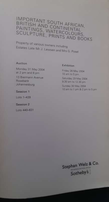 Stephan Welz & Co Sotheby's Catalogue, paintings sculpture, prints and books, 31 May 2004