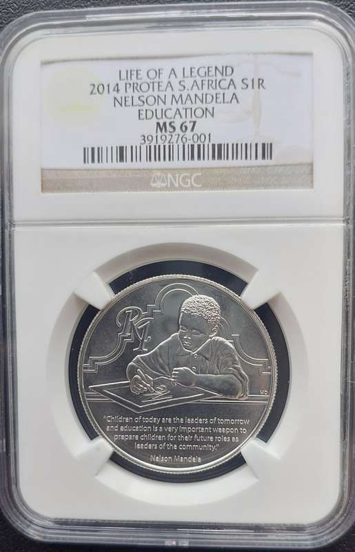 MS67 2014 Protea Silver R1 very low mintage! Life of a Legend Nelson Mandela Education NGC MS67