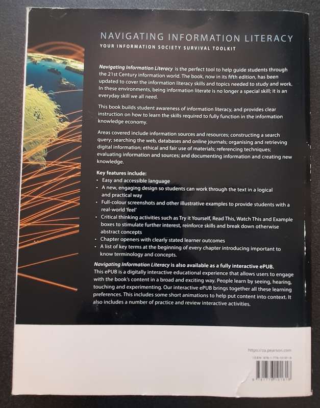 Navigating Information Literacy, T Bothma, E Cosijn, I Fourie, C Penzhorn 2017, 5th Edition Pearson