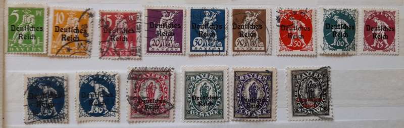 German Empire, Bayern Overprinted Deutsches Reich, 1920 Lot of 23 Stamps