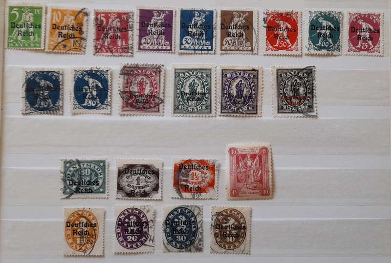 German Empire, Bayern Overprinted Deutsches Reich, 1920 Lot of 23 Stamps