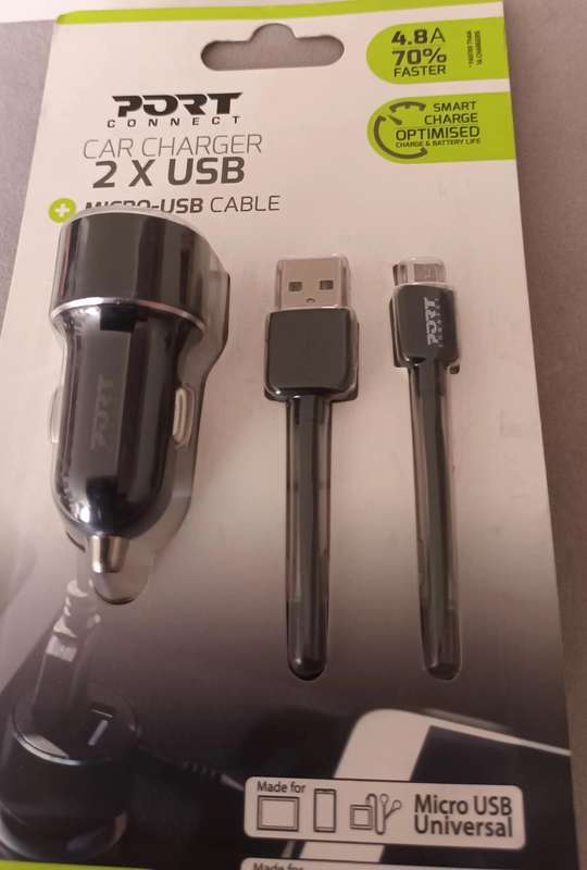 Car Charger. 2x USB. Micro-USB. New.