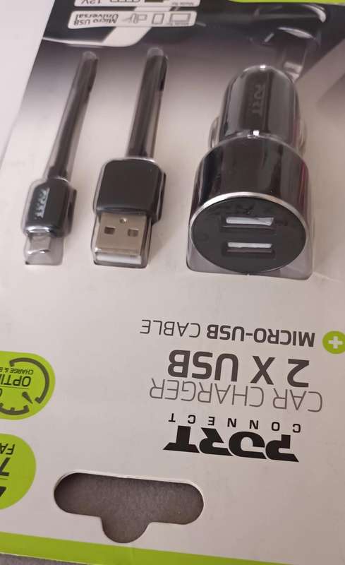 Car Charger. 2x USB. Micro-USB. New.