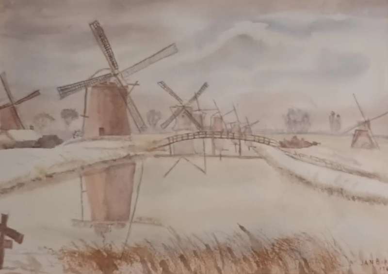 Jan Borst 1987. Water colour painting. 54x43cm.