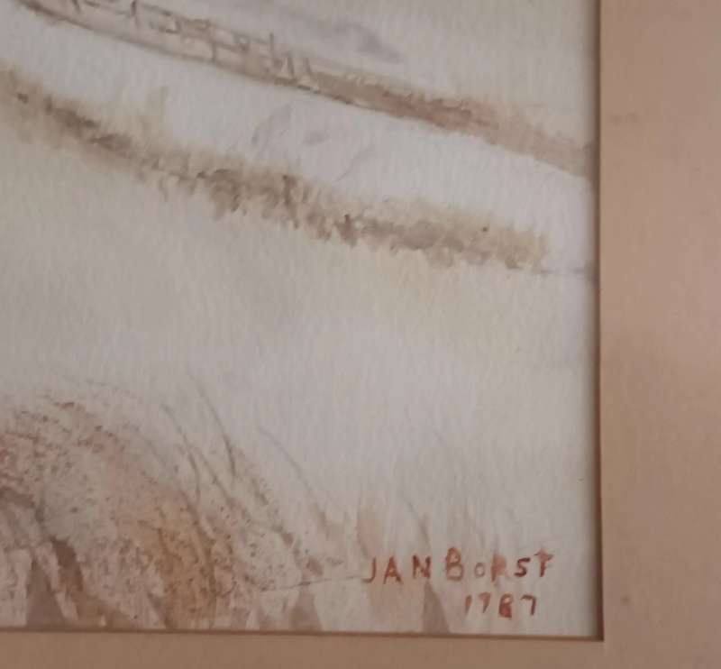 Jan Borst 1987. Water colour painting. 54x43cm.