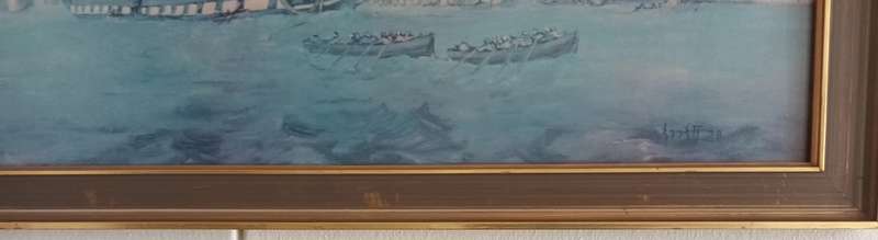 H.M.S VICTORY LEAVING PORTSMOUTH HARBOUR`. 14 APRIL 1812. OIL ON CANVAS.