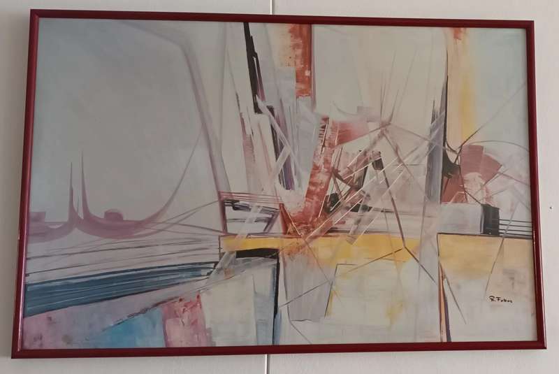 R. Fober Abstract Art Water Colour Painting. 93.5x62.5cm.