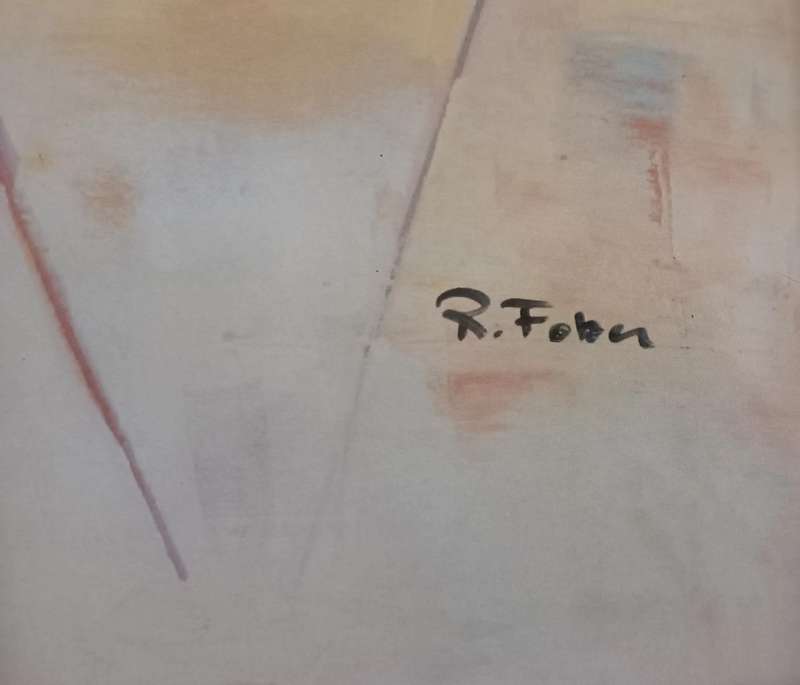 R. Fober Abstract Art Water Colour Painting. 93.5x62.5cm.
