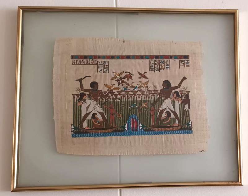 Authentic Hand Painted Egyptian Art on Papyrus. 64x52cm.