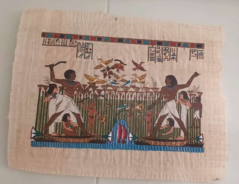 Authentic Hand Painted Egyptian Art on Papyrus. 64x52cm.