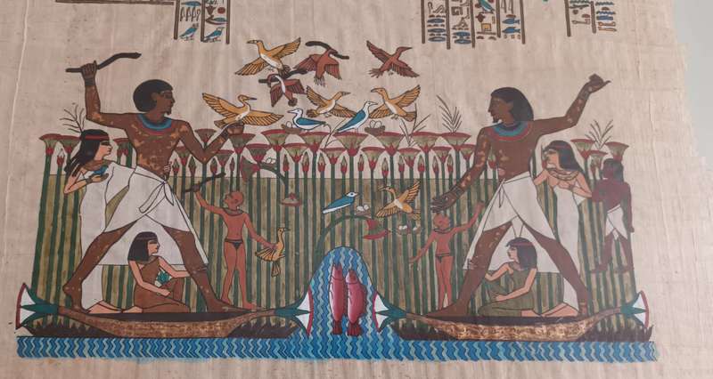Authentic Hand Painted Egyptian Art on Papyrus. 64x52cm.