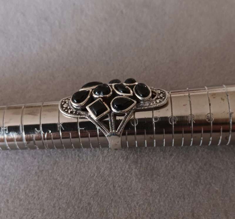 Exquisite Bulky Sterling Silver Ring with Black Onyx & Marcasite's.