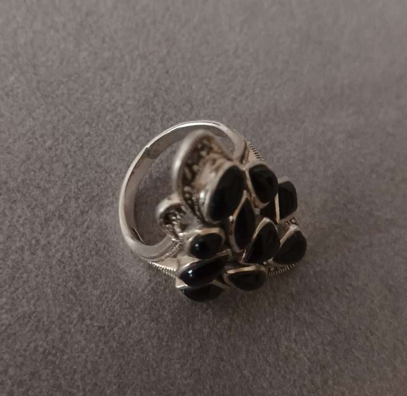 Exquisite Bulky Sterling Silver Ring with Black Onyx & Marcasite's.