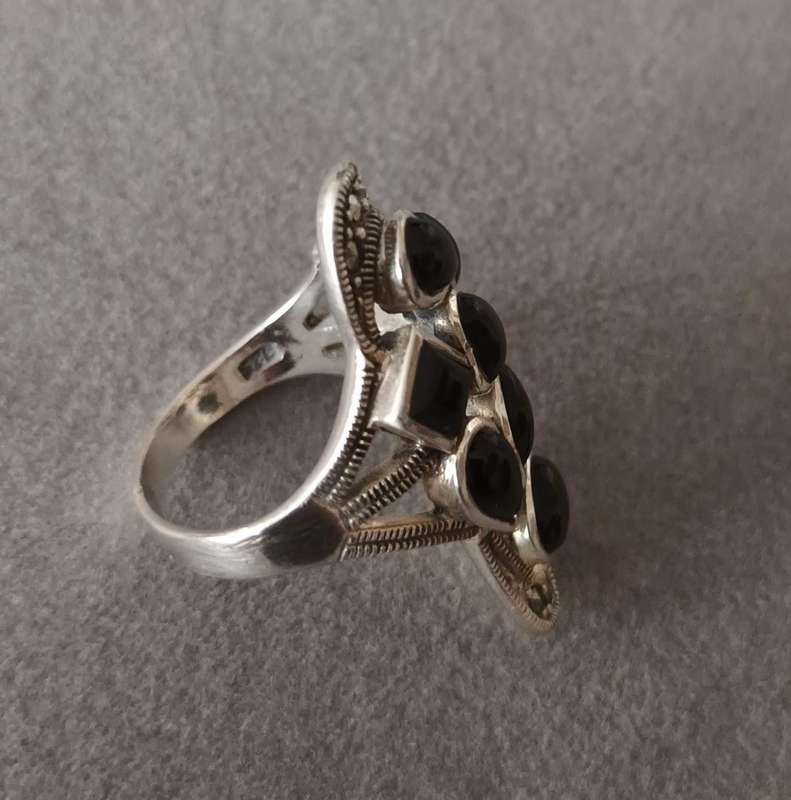 Exquisite Bulky Sterling Silver Ring with Black Onyx & Marcasite's.