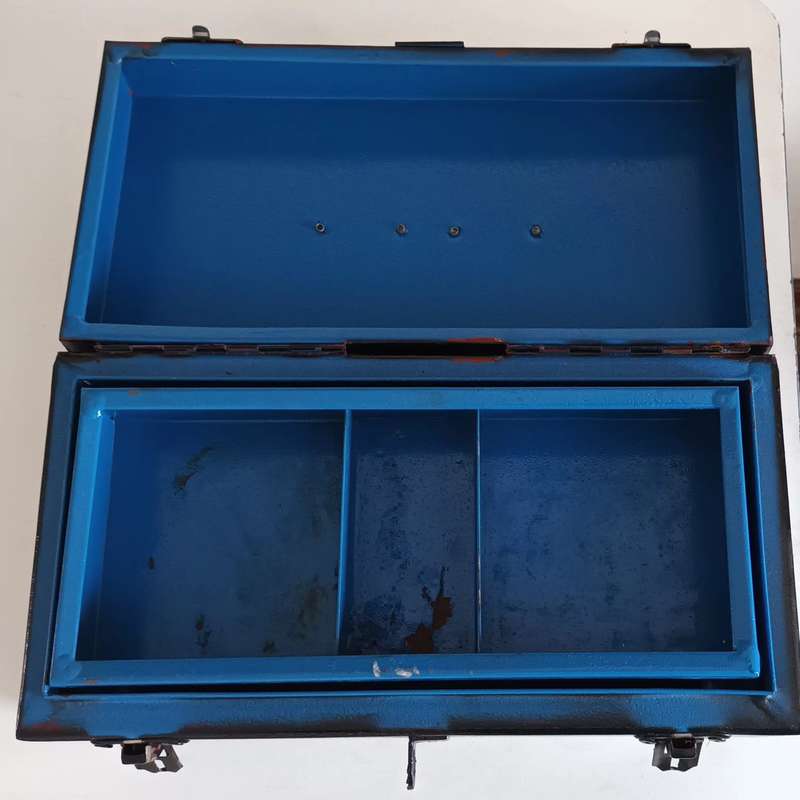 Vintage Lockable Steel Toolbox. Length 35cm. Width 18cm. Height 21cm.