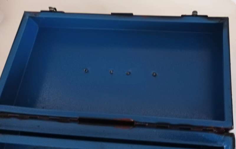 Vintage Lockable Steel Toolbox. Length 35cm. Width 18cm. Height 21cm.