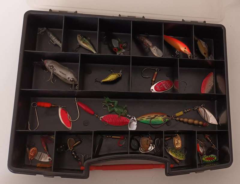 31 Piece Bass Spinning Lures in case.  Rapala and some good makes.
