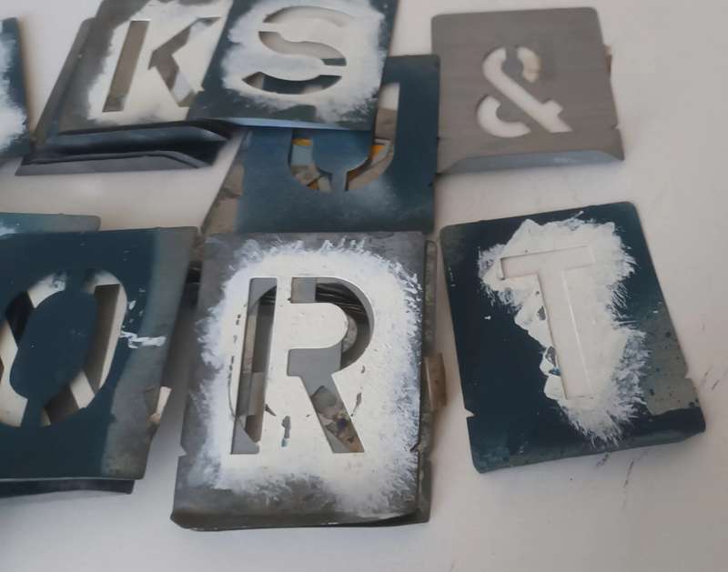 Vintage Aluminium Stencel Set. Full Alphabet. Ideal to paint address on dustbins.