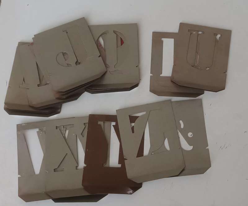 Vintage Aluminium Stencils. Alphabet. Ideal to paint address on dustbins.