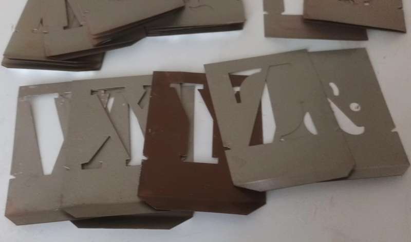 Vintage Aluminium Stencils. Alphabet. Ideal to paint address on dustbins.