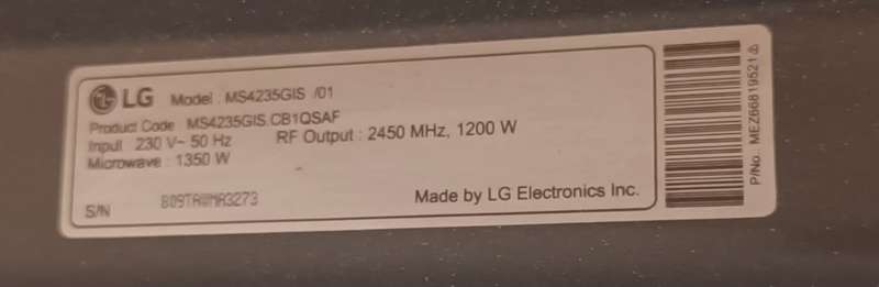 LG 42L Black NeoChef Microwave. Model MS4235GIS. Working. Needs TLC.