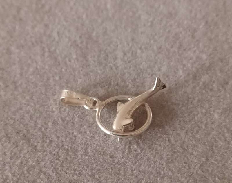 Sterling Silver Dolphin Pendant. 14x14mm.