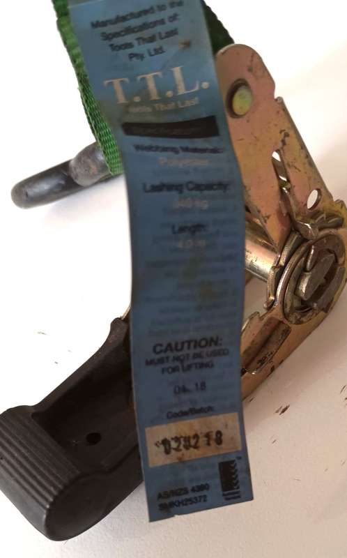 Ratchet Buckle Load Tie Down. 340kg. Working 100%.