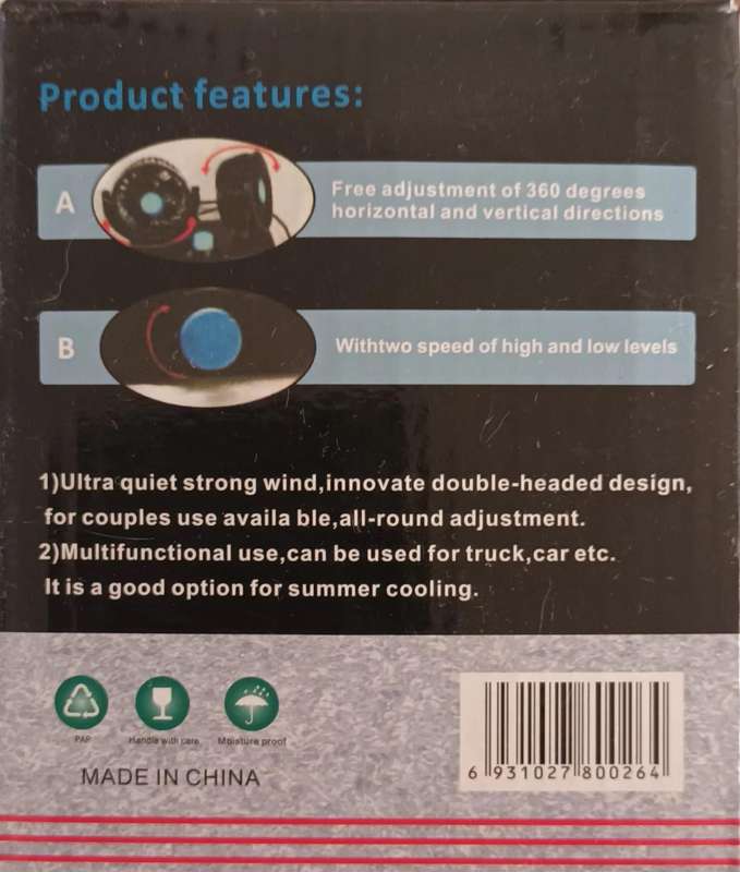 USB Desk/Car Fan Double Head Fan Portable Auto Cooling Fan. New.