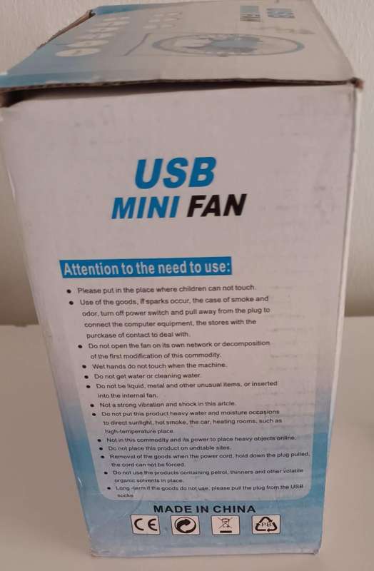 Mini USB Fan. Can take it anywhere with a Power Bank/or use with Laptop/PC.