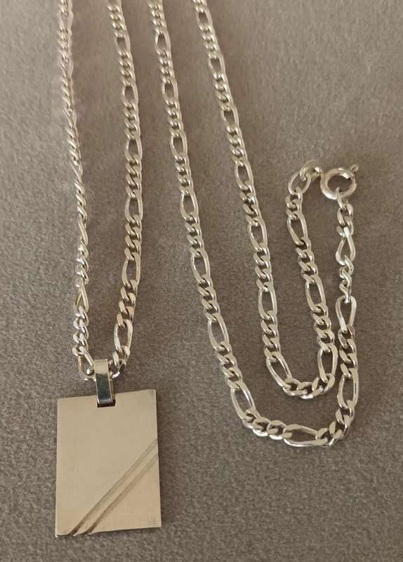 Sterling Silver Necklace With Pendant. Length 70cm. Pendant 25x17mm. 20.5g.