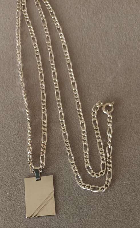 Sterling Silver Necklace With Pendant. Length 70cm. Pendant 25x17mm. 20.5g.