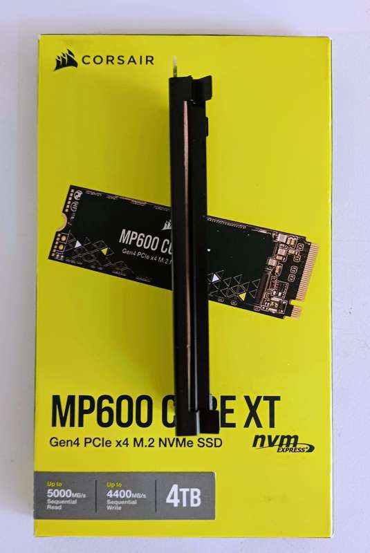 Corsair 4Tb MP600 Core XT Gen4 NVMe with Heatsink. Approximately 1Year warranty remaining.