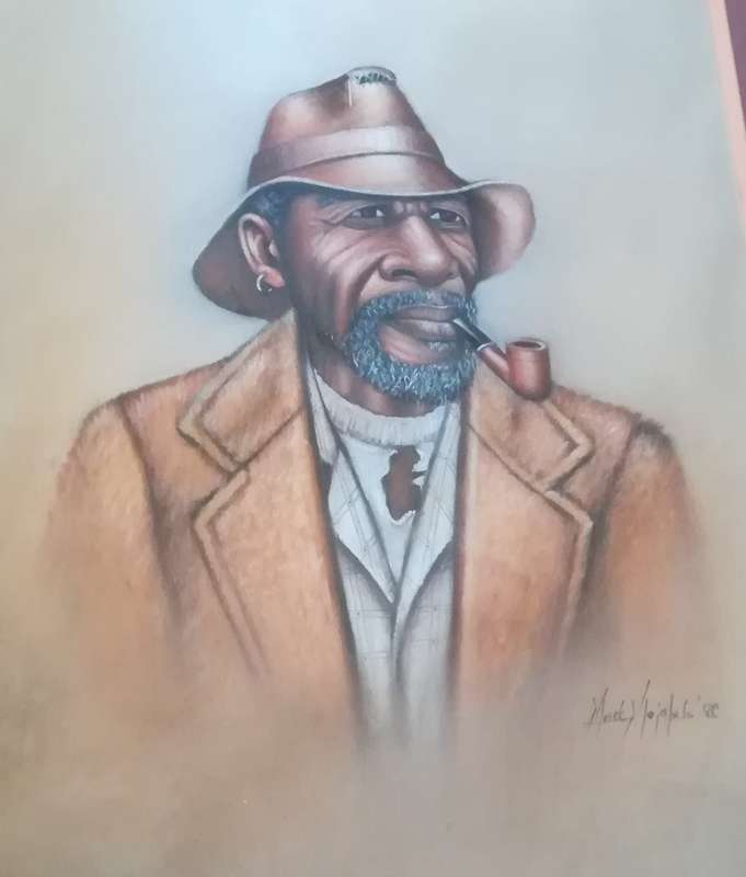 Mack Mojapelo Painting. 1988. 75x61.5cm. South African artist.