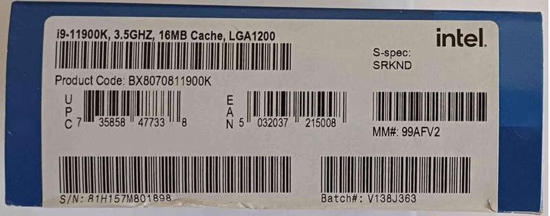 Intel Core i9 11900k (LGA 1200) 11th Gen CPU. Like New.