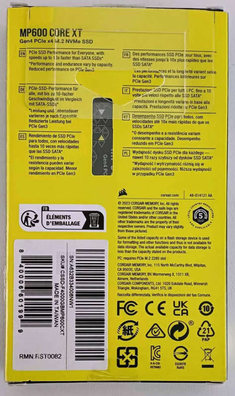 Corsair MP600 CORE XT 4TB PCIe 4.0 (Gen4) x4 NVMe M.2 SSD. Approx. 1 year Warranty left.